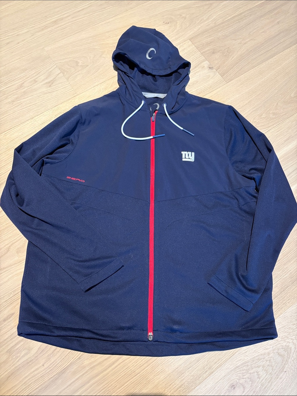 Men's Navy NY Giants Performance Full-Zip Hoodie Jacket with Red Zipper